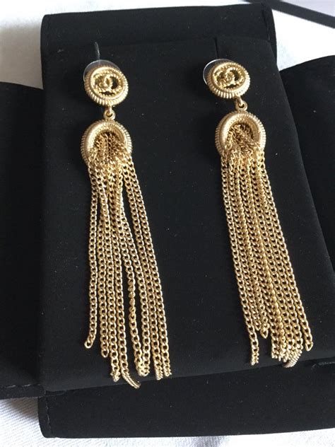 chanel logo fringe earrings sale|genuine chanel earrings.